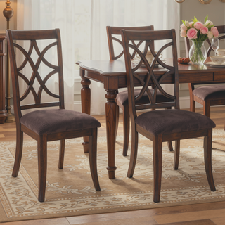Sunvega Brown Microfiber Upholstered Dark Walnut X Back Side Chairs Set of 2