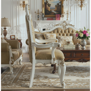 Sunvega Butterscotch and Antique Pearl Tufted Arm Chairs Set of 2 with Queen Anne Legs