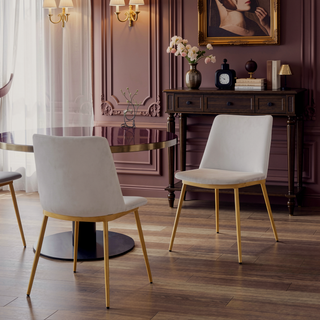 Sunvega Modern Velvet Upholstered Dining Chairs with Gold Metal Legs Set of 2