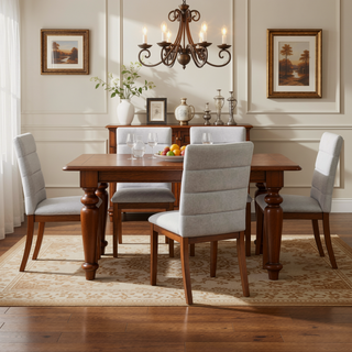 Sunvega Walnut Finish Modern Dining Chairs with Linen Blend Upholstery Set of 2