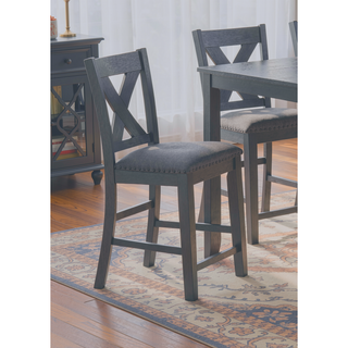 Sunvega Contemporary Gray Acacia Wood Counter Height Dining Table Set with 6 X-Back Chairs