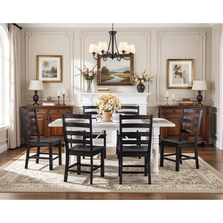 Sunvega White Finish Farmhouse Aesthetic Dining Table Seating for 6