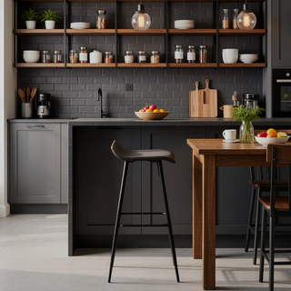 Sunvega Contemporary Fixed-Height Bar Stool with Upholstered Seat and Black Metal Base