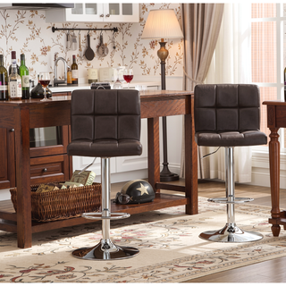 Sunvega Adjustable Hydraulic Bar Stool with 360 Degree Swivel and Footrest in Brown