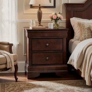 Sunvega Brown Cherry Finish Louis Phillipe Style 6 Drawer Dresser with Hidden Jewelry Storage