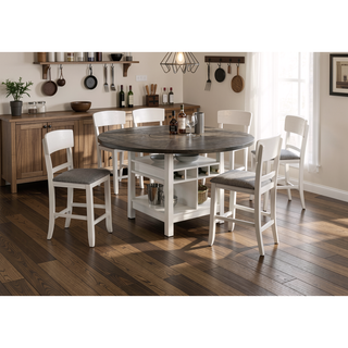 Sunvega Modern Gray Rubber Wood Dining Table with Two Built-in Storage Shelves
