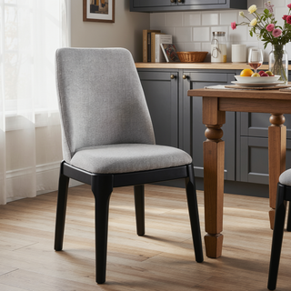 Sunvega Light Grey Linen Upholstered Side Chairs with Wood Tapered Legs Set of 2