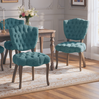 Sunvega Traditional Weathered Finish Button Tufted Dining Chairs with Scrolled Legs Set of 2