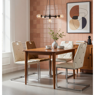 Sunvega White Faux Leather Dining Chairs Set of 2 with Gold Mesh Texture and Chrome Handle