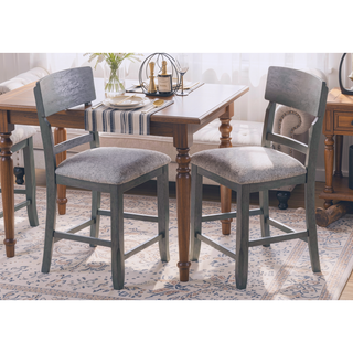 Sunvega Modern Gray Rubber Wood Dining Table with Two Built-in Storage Shelves