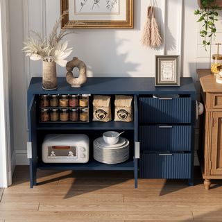 Sunvega Modern Wave-Pattern Sideboard with 3 Drawers and Hooks for Living Room