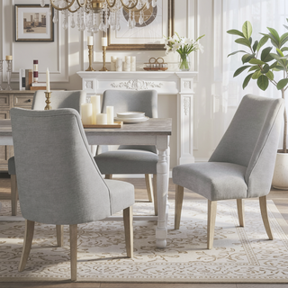 Sunvega High Back Upholstered Dining Chairs with Solid Wood Legs Set of 2