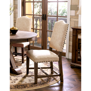 Sunvega Light Oak Finish Round Dining Table with Pedestal Base in Rustic Style
