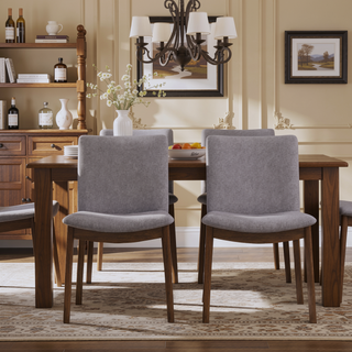 Sunvega Modern Solid Wood Dining Chair with Grey Fabric Upholstery and Padded Seat for Kitchen