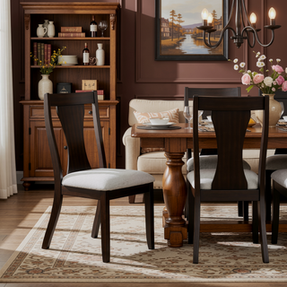 Sunvega Contemporary Espresso Slat Back Chairs with Upholstered Seat for Dining Room
