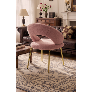 Sunvega Velvet Fabric Dining Chair with Curved Backrest and Golden Metal Legs for Kitchen