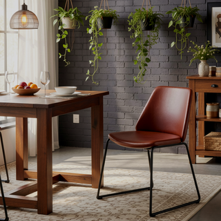 Sunvega Industrial Side Chairs with Black Steel Legs and Cognac Faux Leather