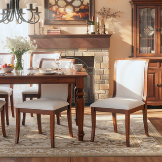 Sunvega Walnut Finish Upholstered Dining Chairs Set of 2 with Curved Lines