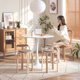 Sunvega Set of 4 Solid Birch Wood Stackable Round Backless Stools for Dining Room