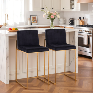 Sunvega Gold Steel and Black Velvet Contemporary High Back Counter Stool Set