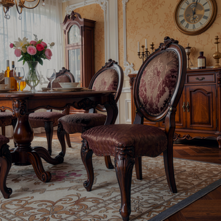 Sunvega Brown and Cherry Oval Back Side Chairs with Nailhead Trim and Padded Cushions