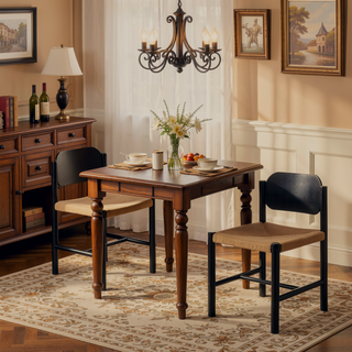 Sunvega Beige Paper Rope Weave Seat Indoor Armless Kitchen Dining Chairs Set of 2