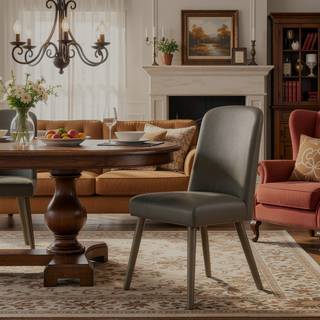Sunvega Mid-Century Modern Grey Faux Leather Upholstered Dining Side Chairs Set of 2