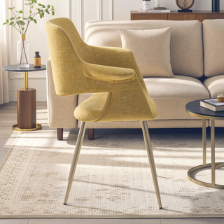 Sunvega Glam Art Deco Chair with Gold Metal Legs and Yellow Fabric Upholstery