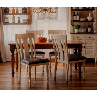 Sunvega Weathered Oak Turned Leg Dining Chair Set of 2 with Double-X Back