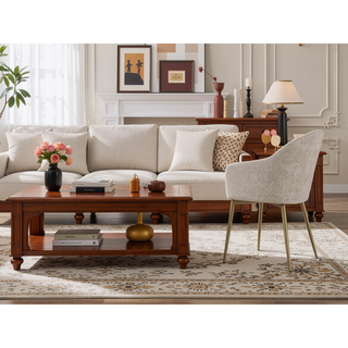 Sunvega Champagne Fabric Upholstered Side Chair Set of 2 for Dining Room