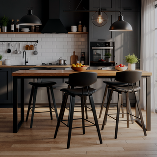 Sunvega 28.5 Inch Bar Height Stool with Gray Faux Leather and Black Wood Mid-Century Modern