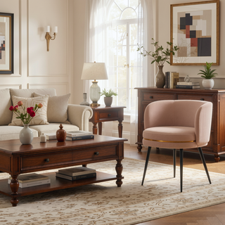 Sunvega Modern Velvet Upholstered Dining Chair with Gold Ring Seat for Dining Room