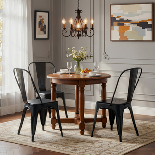 Sunvega Set of 2 Modern Matte Black Metal Dining Chairs with 18 Inch Seat Height