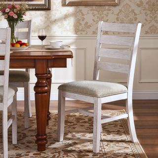 Sunvega Grayish White Finish Wood Frame Brown Fabric Upholstered Side Chairs