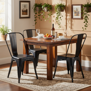 Sunvega Set of 2 Sanded Matte Black Industrial Metal Dining Chairs for Kitchen Cafe Bar