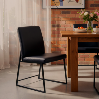 Sunvega Modern High Back Dining Chair with Upholstered Seat and Black Steel Frame