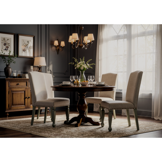 Sunvega Antique Gray Finish Upholstered Nailhead Trim Dining Chair Set of 2
