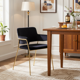 Sunvega Gold Metal Frame and Black Velvet Upholstery Contemporary Chair Set of 2