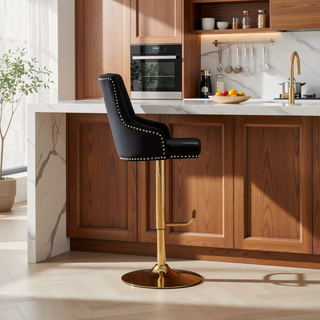 Sunvega Adjustable Swivel Bar Stool with Velvet Upholstery and Gold Base