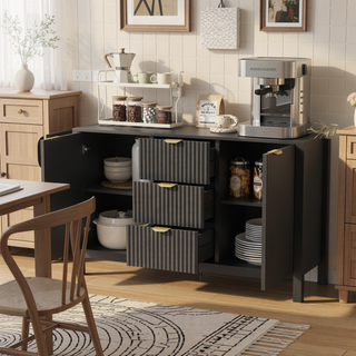 Sunvega Sideboard with Artistic Wave Design and Adjustable Shelves for Living Room