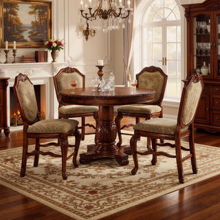 Sunvega Traditional Beige Upholstered Counter Height Stools with Cherry Wood Legs