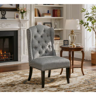Sunvega Antique Black And Light Gray Finish Wingback Inspired Button Tufted Side Chairs