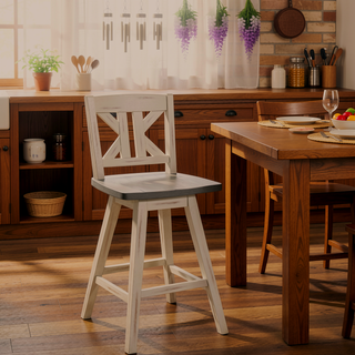 Sunvega Solid Rubberwood Counter Height Dining Table with Distressed Gray Finish