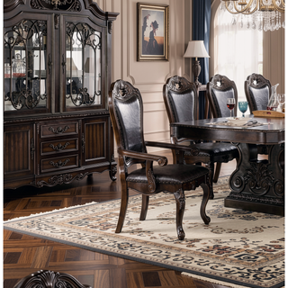 Sunvega Traditional Walnut Solid Wood Dining Chairs with Dark Brown Leatherette Seats