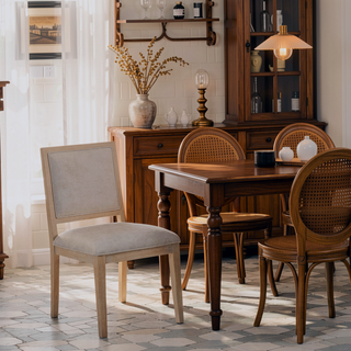 Sunvega Modern Tawny Brown Dining Side Chairs with Ornamental Sunken Panels