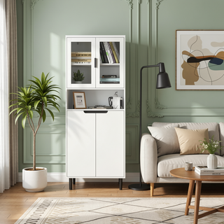 Sunvega Tall Storage Bookcase with 4 Adjustable Shelves and Tempered Glass Doors
