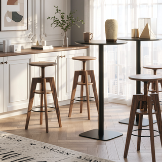 Sunvega Minimalist Oak Wood Adjustable Bar Counter Stool with Ergonomic Footrest