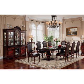 Sunvega Traditional Walnut Solid Wood Dining Chairs with Dark Brown Leatherette Seats