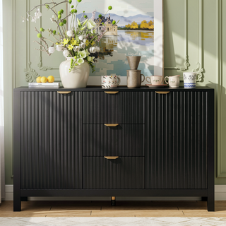 Sunvega Sideboard with Artistic Wave Design and Adjustable Shelves for Living Room