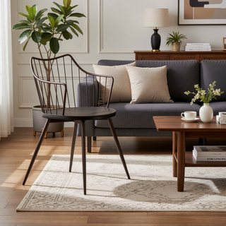 Sunvega Farmhouse Style Brown Metal and Walnut Wood Spindle Back Dining Chair